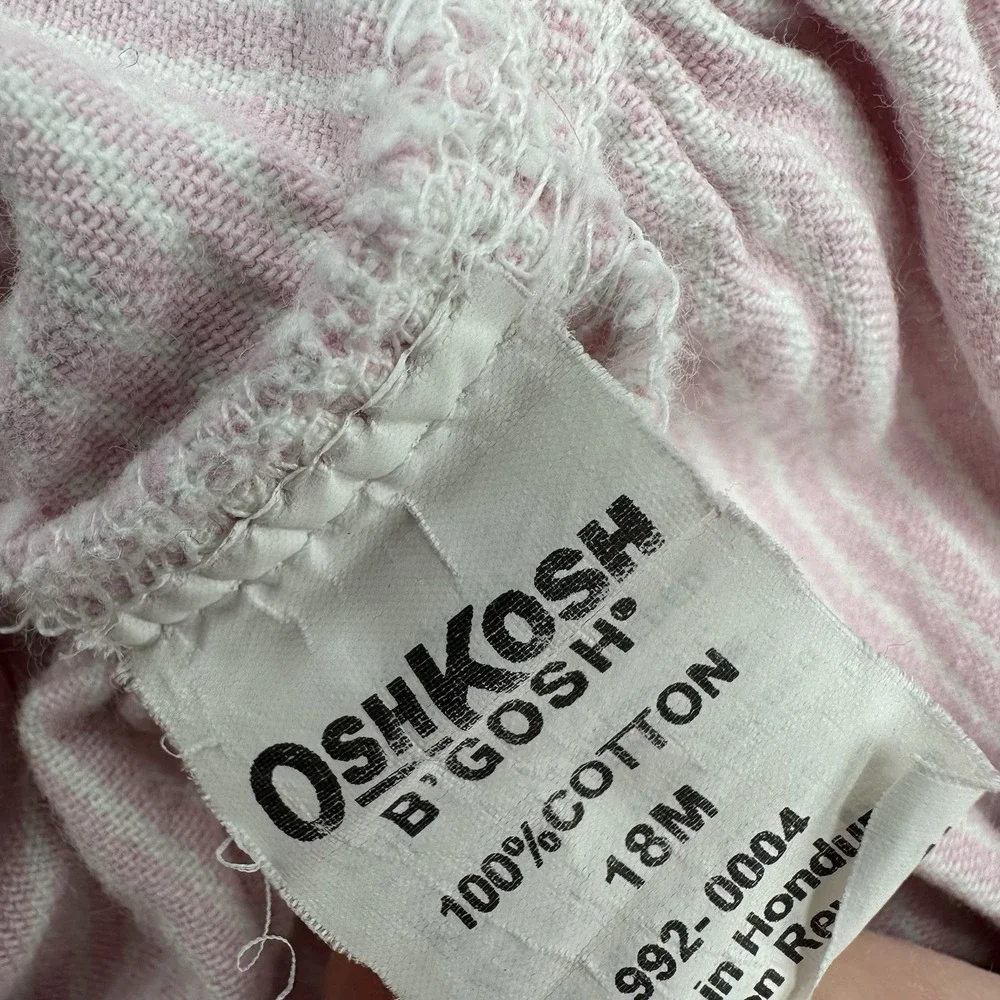 Vintage OshKosh 18M Pink White Striped Vestbar Jumper Dress Overall Toddler Girl